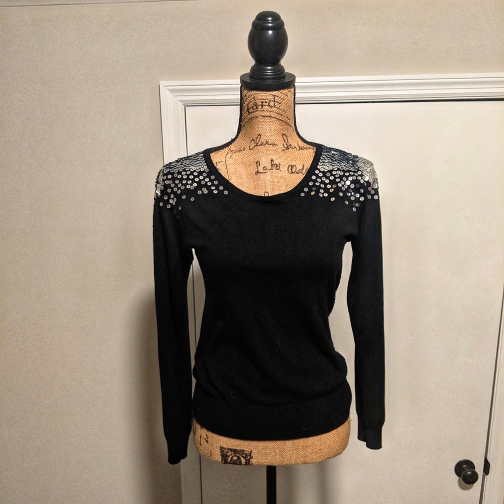 Black Sweater with Sequins on the Shoulders